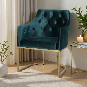26" Velvet Modern Glam Club Chair with Button-Tufted Diamond Stitch and Gold Accents - 1 of 4