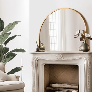 MAYEERTY Hanging Mirror Aluminum Alloy Thin Edge Right Angle Arch Gold 30x28x1in - 1 of 4