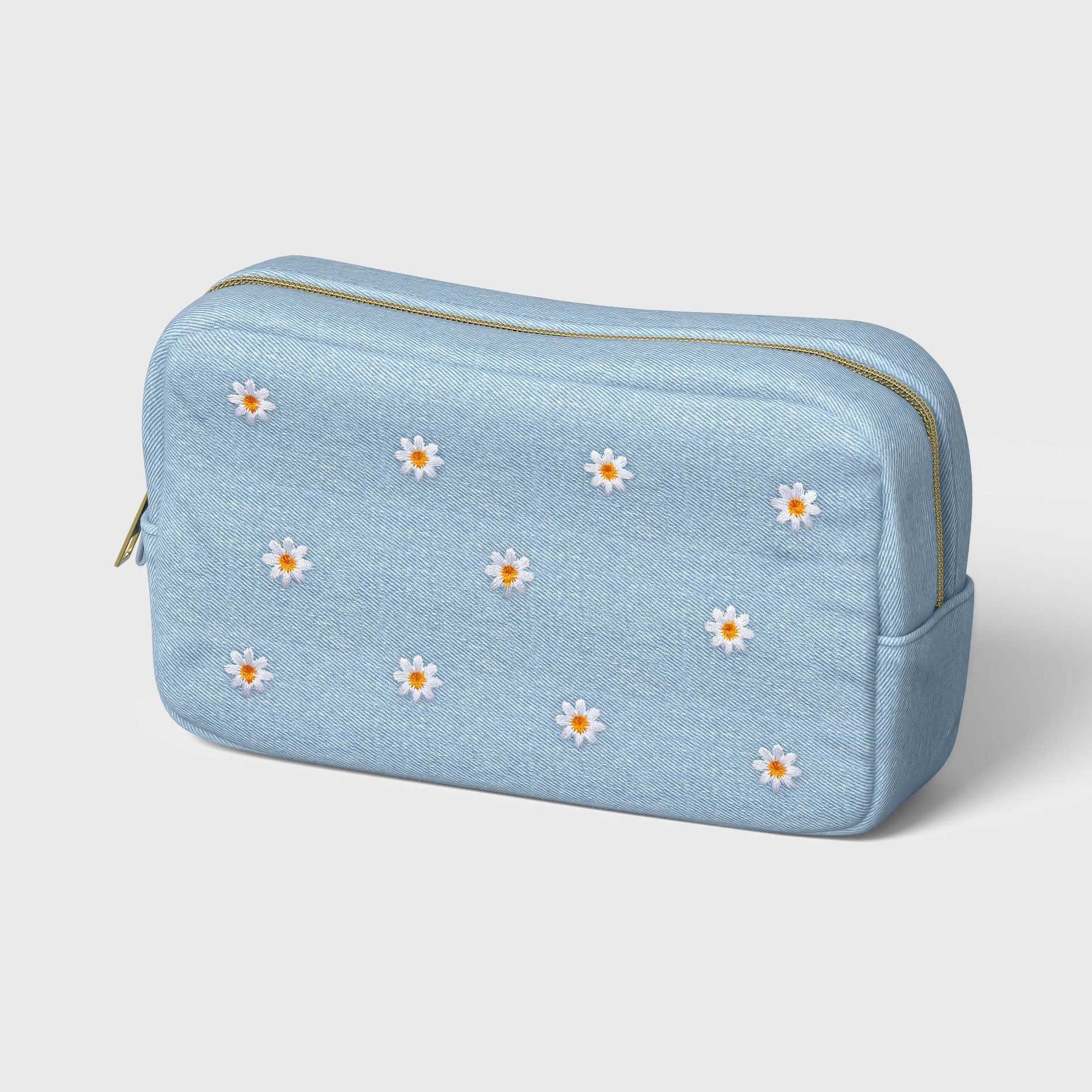 Embroidered Daisy Denim Single Zip Pencil Pouch - up&up™