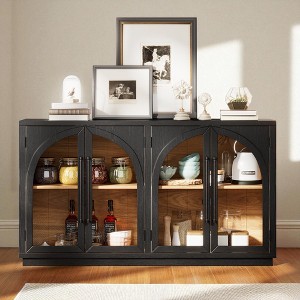 60" Retro Arched 4-Door Buffet Sideboard Cabinet with Glass Doors, Adjustable Shelves, and Wire Management for Dining Room, Kitchen, or Living Room - 1 of 4