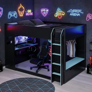 Polibi Full Size Gaming Loft Bed with Adjustable Desk, RGB Lights, and Storage - 1 of 4