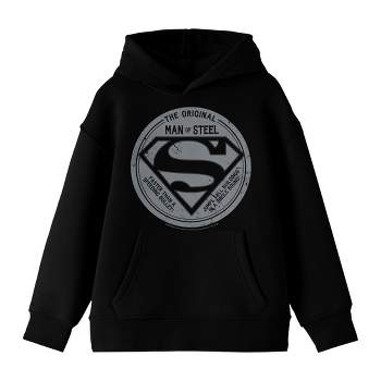 Superman The Original Man Of Steel Long Sleeve Black Youth Hooded Sweatshirt