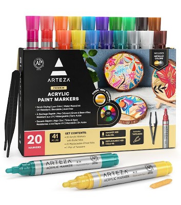 Arteza Chrome Ink Markers - Set Of 6 (fine Tip, Bullet Tip) : Target