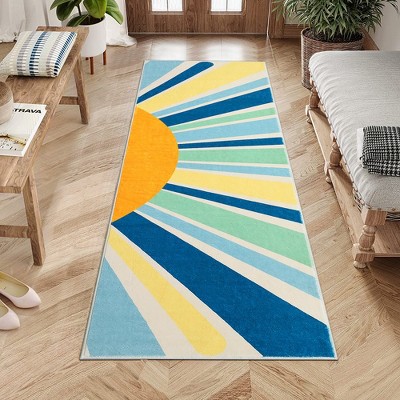 Modern Washable Area Rug Sunrise Colorful Indoor Throw Carpet for Living Room Bedroom