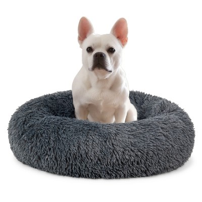 Small Gray Faux Fur Round Donut Pet Bed