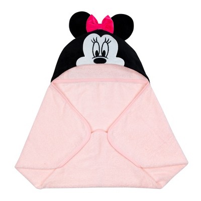 Pink Cotton Hooded Baby Bath Towel with Minnie Mouse Design