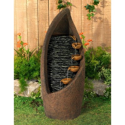 Modern Rustic Teardrop Cascade Outdoor Fountain with LED Light