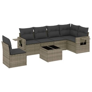 vidaXL Garden Sofa Set Grey PE rattan, powder-coated steel, tempered glass - 1 of 4