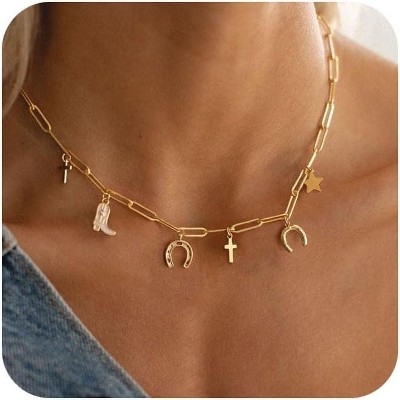 Charm Necklace for Women - HTUTWOO™ Dainty 14K Gold Plated Starfish Seashell Necklace, for Everyday Wear