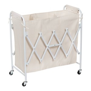 Honey-Can-Do Accordion Triple Sorter: White Steel Rolling Laundry Hamper with Wheels, Collapsible, Open-Top Design - 1 of 4