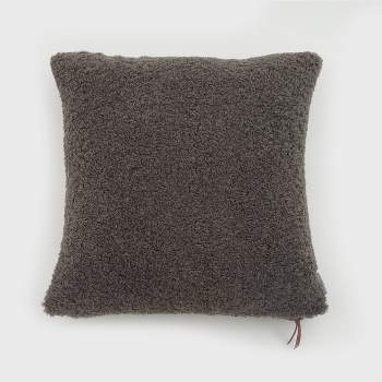 Off White Boucle Brown Faux Leather Throw Pillow Cover