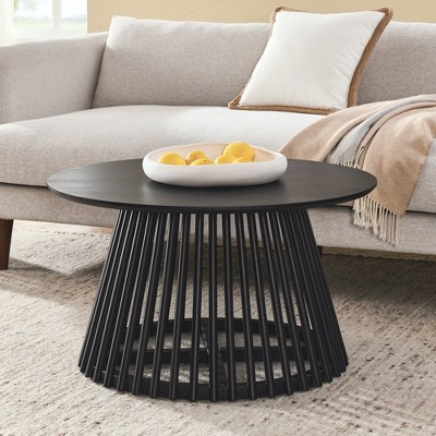 Round Coffee Table, 31.5" Coffee Table for Living Room, Modern Wood Desktop, Modern Design Home Furniture, Black