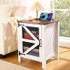 Homhougo Nightstand with Charging Station, 18" Farmhouse Night Stand End Table with Barn Door, Rustic Wood Sofa Side Table with Storage, White - 3 of 4