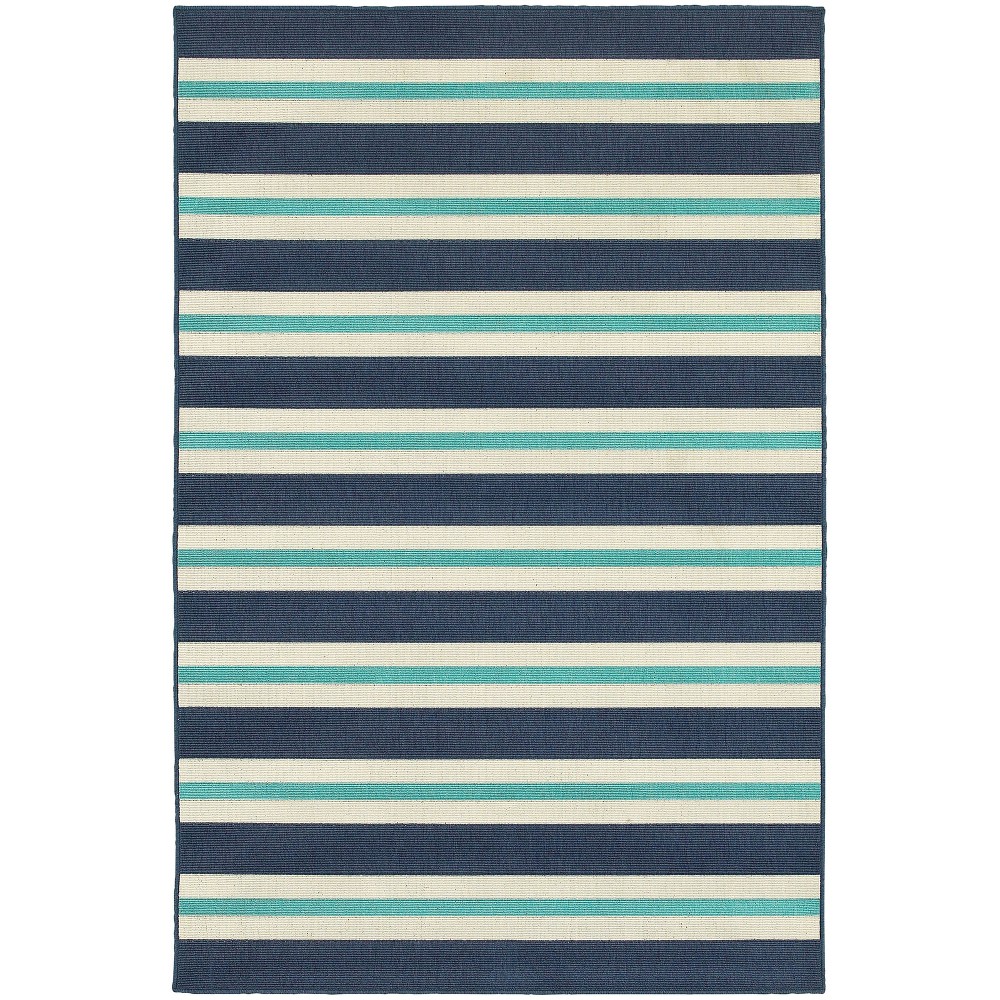 Photos - Area Rug 1'10"x2'10" Marlowe Striped Patio Rug Blue/Ivory - Captiv8e Designs