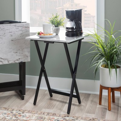 Talia 26.4" White and Black Faux Marble Tray Table Set