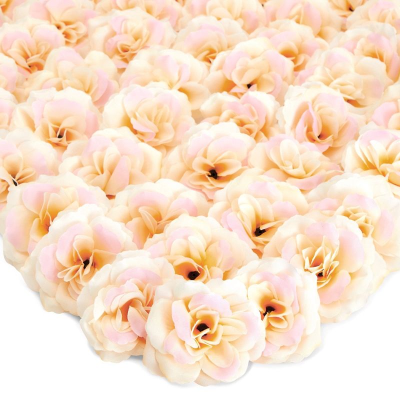 Juvale 50-Pack Champagne Artificial Flower Heads, Stemless Silk Cloth Roses for Wall Decor, Wedding Receptions, Faux Bouquets, Spring Decor, 3 Inch, 1 of 10