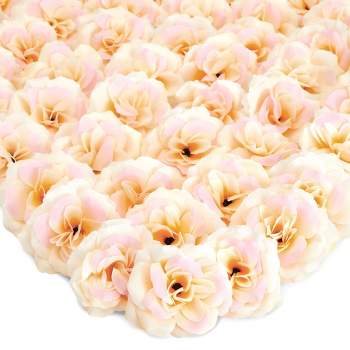 Juvale 50-Pack Champagne Artificial Flower Heads, Stemless Silk Cloth Roses for Wall Decor, Wedding Receptions, Faux Bouquets, Spring Decor, 3 Inch