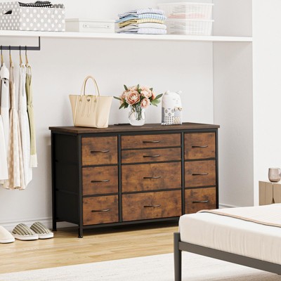 Wide Dresser with 10 Large Drawers for 55'' Long TV Stand with Power Outlet Entertainment Center