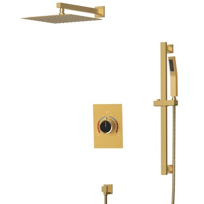 Brushed Gold 10" Rainfall Shower System with Handheld