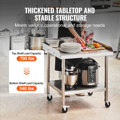VEVOR Stainless Steel 28'' Adjustable Portable Work Table with Wheels
