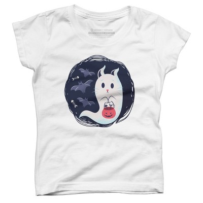 Girl's Design By Humans halloween ghost cat By ArtStyleAlice T-Shirt
