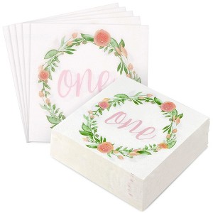 Blue Panda 150-Pack 1st Birthday Floral One Disposable Paper Napkins 6.5" Baby Shower Party Supplies - 1 of 4