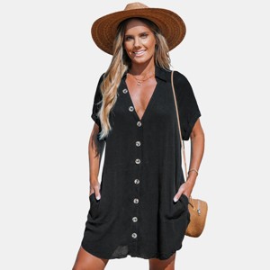 Women's Collared Front Button Cover-Up - Cupshe - 1 of 4