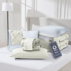 Nestl Comforter Set, 9 Piece Pinch Pleated Bedding Set, Bed in a Bag, All season Bed Set with Cooling Pillows - 1 of 4