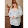 Slickblue Women's Plus Size Stripe Knit Top, Brushed Hacci, Button Hi-Low Hem, Heather Grey/White, Size XL-1XL/2XL-3XL - 3 of 4