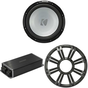 Kicker Marine KPX500.1 Powersports Amp & 12" 4 Ohm ( Charcoal Grill ) Subwoofer Audio Upgrade - 1 of 4