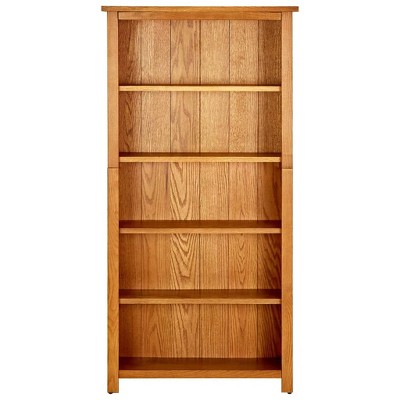 vidaXL 5-Tier Bookcase in Solid Oak Wood - Rustic Brown, Wall Attachment Included, Spacious Storage for Books and Decorative Items