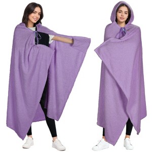 Catalonia Women Hooded Wearable Blanket Cape Cardigan Cloak Wrap Shawls Snuggy Fuzzy Fleece Cape with Hand Pockets, Woman Cozy Gift Plush Throw Wrap - 1 of 4
