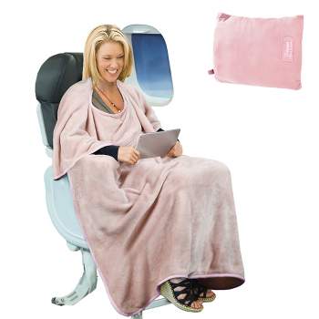 Tirrinia Travel Blanket Airplane Office Pullover 4 in 1 Premium Cozy Fleece Portable  Pullover  Blankets with Built-in Bag, Pocket