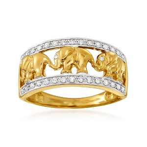 Ross-Simons 0.20 ct. t.w. Diamond Elephant Motif Ring in 14kt Yellow Gold - 1 of 4