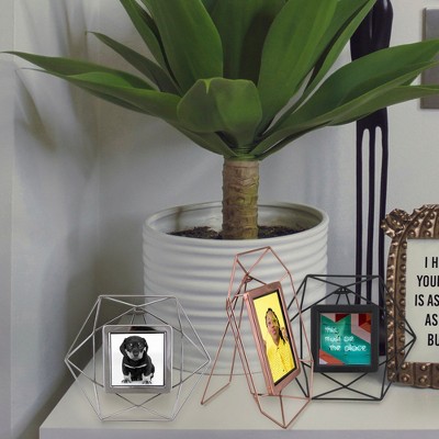 Silver Geometric Metal and Glass 8" x 9.5" Tabletop Photo Frame