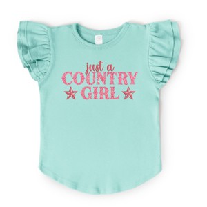 Just A Country Girl Stars Glitter/Puff Print - Flutter Sleeve Graphic T-Shirt - 1 of 4
