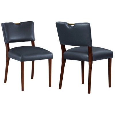 Comfort Pointe Bonito Dining Chair Midnight Blue: Set of 2, Velvet Upholstery, Gold Handle, Walnut Frame