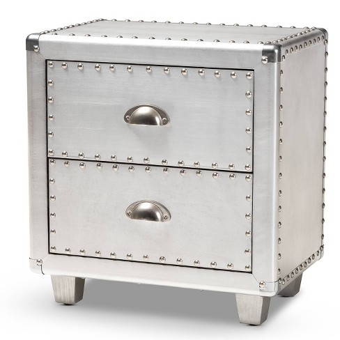 2 Drawer Davet Metal Nightstand Silver, Silver Dresser And Nightstand Set Of 2