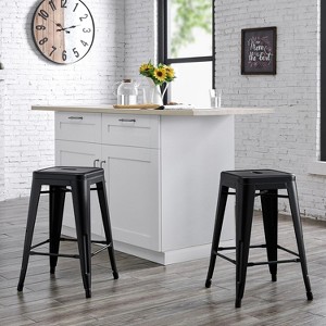 Gulches Contemporary Rustic Vintage Backless Metal Bar Stools Set of 2 - 24" Height, Matte Black, 16.5" x 24" x 16.5" - 1 of 4
