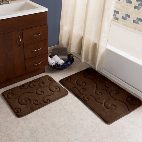 Bathroom Rug Set Of 2 – Memory Foam Bathmats With Embossed Coral