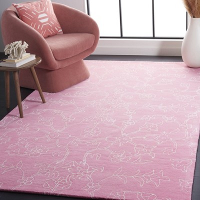 Ivory and Pink Floral Tufted Wool Area Rug, 4' x 6'