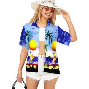 LA LEELA Hawaiian Shirts Womens Casual Summer Beach Party Shirt Tropical Blouse Short Sleeve Vacation Button Up Dress Shirts Dresses - 1 of 4