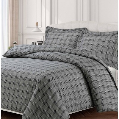 3pc Queen Savannah Cotton Flannel Printed Oversized Duvet Set Multi - Tribeca Living