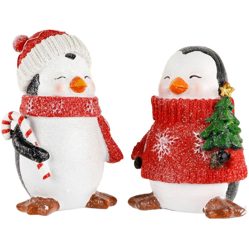 Northlight Set of 2 Cozy Glittered Penguins Christmas Figurines 6", 4 of 9