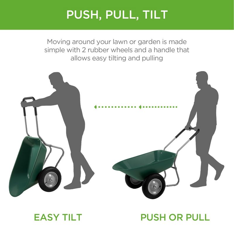 Best Choice Products Dual-Wheel Home Wheelbarrow Yard Garden Cart for Lawn, Construction - Green, 5 of 9