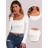 Allegra K Women's Square Neck Crop Top Casual Ruched Long Sleeve T Shirt - 2 of 4
