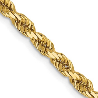 Black Bow Jewelry 3mm 14k Yellow Gold, Solid Diamond Cut Rope Chain Necklace