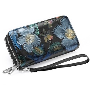 BEAFUP Women's Wallet,Creative Floral PrintLarge Capacity Double Zip Leather Wallet,RFID Blocking and Wristlet,(Random Print) - 1 of 4
