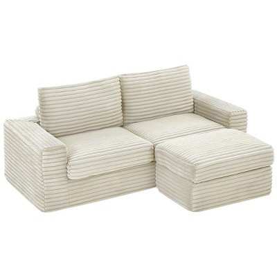 NicBex Modern Sofa Couch Corduroy Sleeper Sofa with Movable Ottoman for Living Room and Office