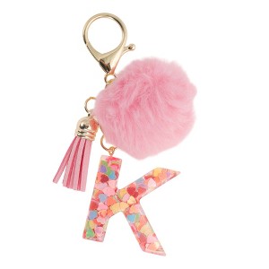 Unique Bargains Letter K Key Pendant Furball Keyring with Initial ...